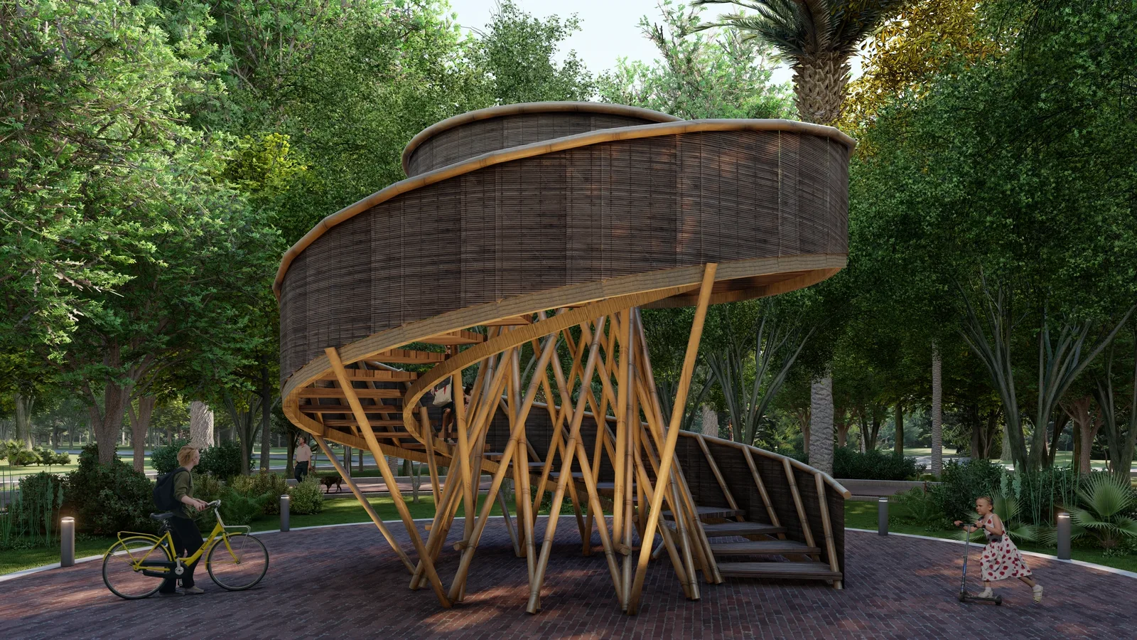 Casa del árbol de bambú en el Parque Aventura